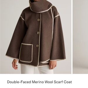Quince Brown Wool Coat with Cream Trim